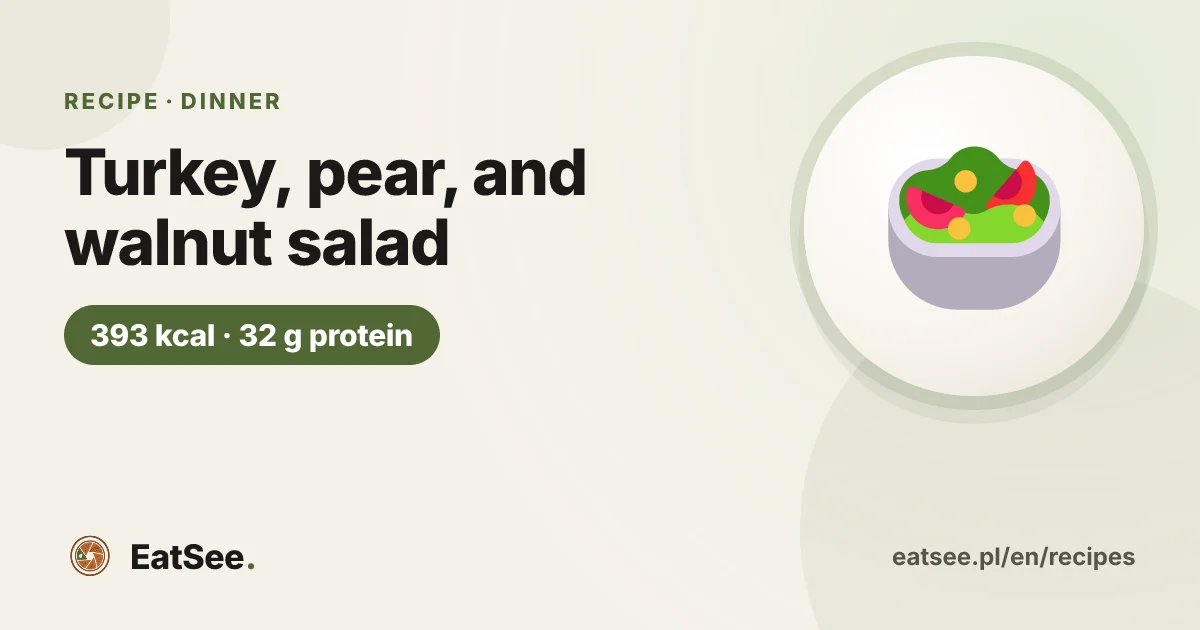 Turkey, pear, and walnut salad - about 393 kcal per serving