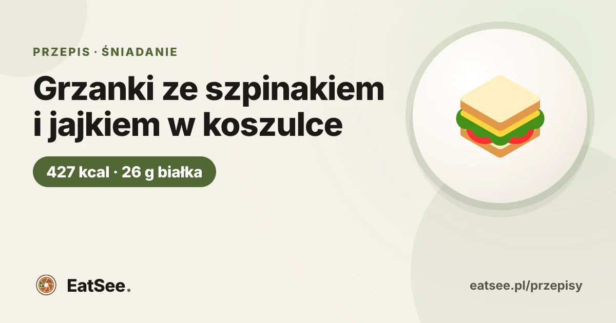 Grzanki ze szpinakiem i jajkiem w koszulce - ok. 427 kcal w porcji